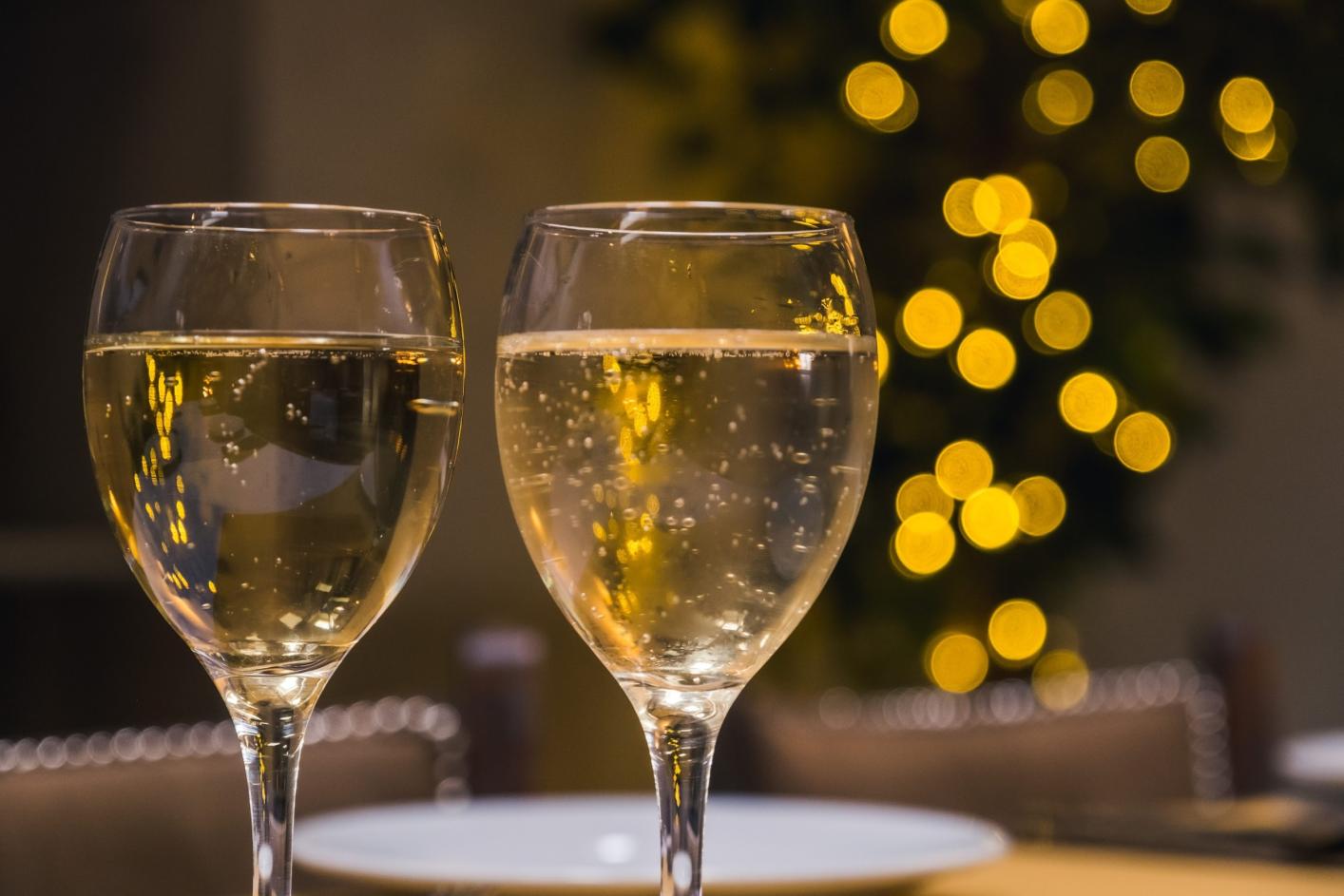 Two glasses of Prosecco at the Water's Edge Restaurant