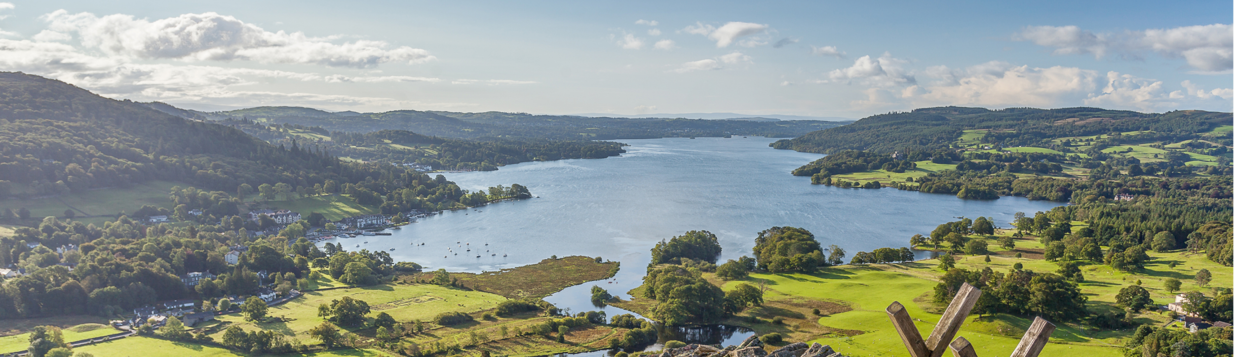 an aerial photo of Lake Windermere